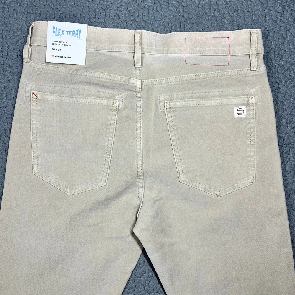Marine Layer Flex Terry Pant Slim Straight Khaki Tan 30x30 NWT MRSP $148